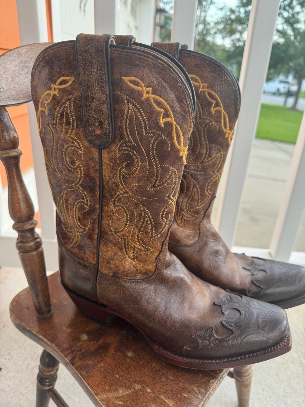 Tony Lama Bark Santa Fe Brown Leather Wingtip Western Cowgirl Boots 8B VF6004 - Picture 5 of 11